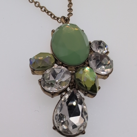 J. Crew Green and Silver Necklace with Aurora Borealis Crystal Accents - Picture 2 of 6